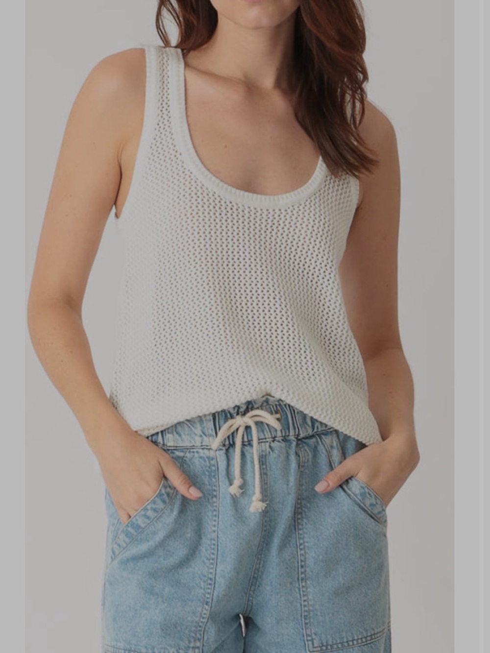 White Knit Tank Top - Women's Sleeveless Crochet Shell